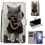 For ZTE Blade A5 2019 Coloured Drawing Cross Texture Horizontal Flip PU Leather Case with Holder & Card Slots & Wallet & Lanyard(Golden Chain Grey Cat)