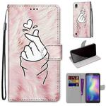 For ZTE Blade A5 2019 Coloured Drawing Cross Texture Horizontal Flip PU Leather Case with Holder & Card Slots & Wallet & Lanyard(Pink Hands Heart)