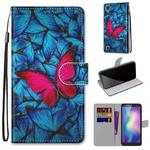 For ZTE Blade A5 2019 Coloured Drawing Cross Texture Horizontal Flip PU Leather Case with Holder & Card Slots & Wallet & Lanyard(Blue Red Butterfly)