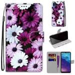 For ZTE Blade A5 2020 Coloured Drawing Cross Texture Horizontal Flip PU Leather Case with Holder & Card Slots & Wallet & Lanyard(Chrysanthemum Pink White Purple)