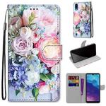 For ZTE Blade A5 2020 Coloured Drawing Cross Texture Horizontal Flip PU Leather Case with Holder & Card Slots & Wallet & Lanyard(Light Pink Bouquet)