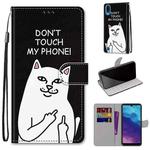 For ZTE Blade A5 2020 Coloured Drawing Cross Texture Horizontal Flip PU Leather Case with Holder & Card Slots & Wallet & Lanyard(Middle Finger White Cat)