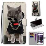 For ZTE Blade A6 / A6 Lite Coloured Drawing Cross Texture Horizontal Flip PU Leather Case with Holder & Card Slots & Wallet & Lanyard(Golden Chain Grey Cat)