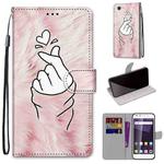 For ZTE Blade A6 / A6 Lite Coloured Drawing Cross Texture Horizontal Flip PU Leather Case with Holder & Card Slots & Wallet & Lanyard(Pink Hands Heart)