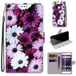 For ZTE Blade A6 / A6 Lite Coloured Drawing Cross Texture Horizontal Flip PU Leather Case with Holder & Card Slots & Wallet & Lanyard(Chrysanthemum Pink White Purple)