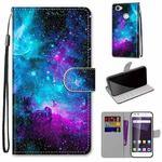 For ZTE Blade A6 / A6 Lite Coloured Drawing Cross Texture Horizontal Flip PU Leather Case with Holder & Card Slots & Wallet & Lanyard(Purple Green Starry Sky)