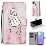 For ZTE Blade V2020 Smart Coloured Drawing Cross Texture Horizontal Flip PU Leather Case with Holder & Card Slots & Wallet & Lanyard(Pink Hands Heart)