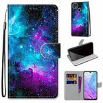 For ZTE Blade V2020 Smart Coloured Drawing Cross Texture Horizontal Flip PU Leather Case with Holder & Card Slots & Wallet & Lanyard(Purple Green Starry Sky)