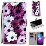 For ZTE Blade L8 / A3 2019 Coloured Drawing Cross Texture Horizontal Flip PU Leather Case with Holder & Card Slots & Wallet & Lanyard(Chrysanthemum Pink White Purple)