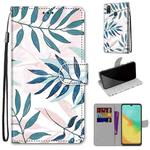 For ZTE Blade V10 Vita Coloured Drawing Cross Texture Horizontal Flip PU Leather Case with Holder & Card Slots & Wallet & Lanyard(Pink Green Leaf)
