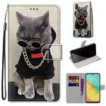For ZTE Blade V10 Vita Coloured Drawing Cross Texture Horizontal Flip PU Leather Case with Holder & Card Slots & Wallet & Lanyard(Golden Chain Grey Cat)