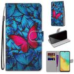 For ZTE Blade V10 Vita Coloured Drawing Cross Texture Horizontal Flip PU Leather Case with Holder & Card Slots & Wallet & Lanyard(Blue Red Butterfly)