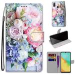 For ZTE Blade V10 Vita Coloured Drawing Cross Texture Horizontal Flip PU Leather Case with Holder & Card Slots & Wallet & Lanyard(Light Pink Bouquet)