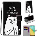 For ZTE Blade V10 Vita Coloured Drawing Cross Texture Horizontal Flip PU Leather Case with Holder & Card Slots & Wallet & Lanyard(Middle Finger White Cat)