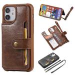 For iPhone 12 mini Shockproof Horizontal Flip Protective Case with Holder & Card Slots & Wallet & Photo Frame & Short Lanyard (Coffee)