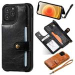 For iPhone 12 / 12 Pro Shockproof Horizontal Flip Protective Case with Holder & Card Slots & Wallet & Photo Frame & Short Lanyard(Black)