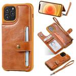 For iPhone 12 / 12 Pro Shockproof Horizontal Flip Protective Case with Holder & Card Slots & Wallet & Photo Frame & Short Lanyard(Brown)