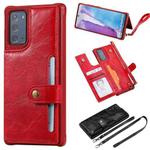 Shockproof Horizontal Flip Protective Case with Holder & Card Slots & Wallet & Photo Frame & Short Lanyard For Samsung Galaxy Note20(Red)