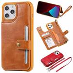 For iPhone 12 Pro Max Shockproof Horizontal Flip Protective Case with Holder & Card Slots & Wallet & Photo Frame & Short Lanyard(Brown)