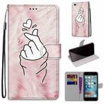 Coloured Drawing Cross Texture Horizontal Flip PU Leather Case with Holder & Card Slots & Wallet & Lanyard For iPhone 6 / 6s(Pink Hands Heart)