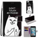 Coloured Drawing Cross Texture Horizontal Flip PU Leather Case with Holder & Card Slots & Wallet & Lanyard For iPhone 6 / 6s(Middle Finger White Cat)