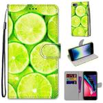 For iPhone SE 2022 / SE 2020 / 8 / 7 Coloured Drawing Cross Texture Horizontal Flip PU Leather Case with Holder & Card Slots & Wallet & Lanyard(Green Lemon)