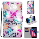 For iPhone SE 2022 / SE 2020 / 8 / 7 Coloured Drawing Cross Texture Horizontal Flip PU Leather Case with Holder & Card Slots & Wallet & Lanyard(Gradient Colorful Flower)