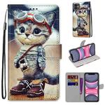 For iPhone 11 Coloured Drawing Cross Texture Horizontal Flip PU Leather Case with Holder & Card Slots & Wallet & Lanyard (Leather Shoes Cat)