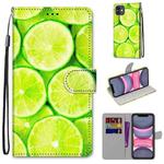 For iPhone 11 Coloured Drawing Cross Texture Horizontal Flip PU Leather Case with Holder & Card Slots & Wallet & Lanyard (Green Lemon)