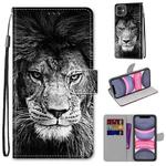 For iPhone 11 Coloured Drawing Cross Texture Horizontal Flip PU Leather Case with Holder & Card Slots & Wallet & Lanyard (B11 Black White Lion Head)