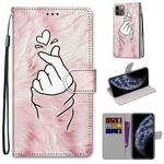 For iPhone 11 Pro Coloured Drawing Cross Texture Horizontal Flip PU Leather Case with Holder & Card Slots & Wallet & Lanyard (Pink Hands Heart)