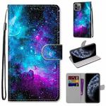 For iPhone 11 Pro Coloured Drawing Cross Texture Horizontal Flip PU Leather Case with Holder & Card Slots & Wallet & Lanyard (Purple Green Starry Sky)