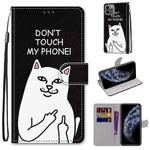 For iPhone 11 Pro Coloured Drawing Cross Texture Horizontal Flip PU Leather Case with Holder & Card Slots & Wallet & Lanyard (Middle Finger White Cat)