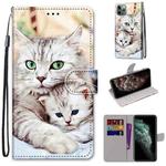 For iPhone 11 Pro Max Coloured Drawing Cross Texture Horizontal Flip PU Leather Case with Holder & Card Slots & Wallet & Lanyard (Big Cat Holding Kitten)