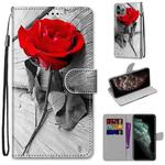 For iPhone 11 Pro Max Coloured Drawing Cross Texture Horizontal Flip PU Leather Case with Holder & Card Slots & Wallet & Lanyard (B10 Wood Red Rose)
