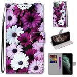 For iPhone 11 Pro Max Coloured Drawing Cross Texture Horizontal Flip PU Leather Case with Holder & Card Slots & Wallet & Lanyard (Chrysanthemum Pink White Purple)