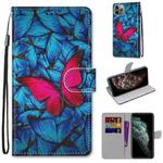 For iPhone 11 Pro Max Coloured Drawing Cross Texture Horizontal Flip PU Leather Case with Holder & Card Slots & Wallet & Lanyard (Blue Red Butterfly)