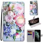 For iPhone 11 Pro Max Coloured Drawing Cross Texture Horizontal Flip PU Leather Case with Holder & Card Slots & Wallet & Lanyard (Light Pink Bouquet)