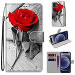 For iPhone 12 mini Coloured Drawing Cross Texture Horizontal Flip PU Leather Case with Holder & Card Slots & Wallet & Lanyard (B10 Wood Red Rose)