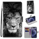 For iPhone 12 mini Coloured Drawing Cross Texture Horizontal Flip PU Leather Case with Holder & Card Slots & Wallet & Lanyard (B11 Black White Lion Head)