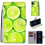 For iPhone 12 Pro Max Coloured Drawing Cross Texture Horizontal Flip PU Leather Case with Holder & Card Slots & Wallet & Lanyard(Green Lemon)