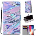 For iPhone X / XS Coloured Drawing Cross Texture Horizontal Flip PU Leather Case with Holder & Card Slots & Wallet & Lanyard(Fluorescent Water Texture)
