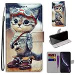 For iPhone XR Coloured Drawing Cross Texture Horizontal Flip PU Leather Case with Holder & Card Slots & Wallet & Lanyard(Leather Shoes Cat)