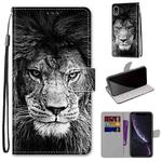 For iPhone XR Coloured Drawing Cross Texture Horizontal Flip PU Leather Case with Holder & Card Slots & Wallet & Lanyard(B11 Black White Lion Head)