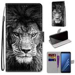 For Samsung Galaxy A8 2018 Coloured Drawing Cross Texture Horizontal Flip PU Leather Case with Holder & Card Slots & Wallet & Lanyard(Black and White Lion Head)