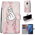 For Samsung Galaxy A8 2018 Coloured Drawing Cross Texture Horizontal Flip PU Leather Case with Holder & Card Slots & Wallet & Lanyard(Pink Hands Than Hearts)