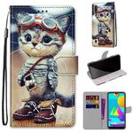 For Samsung Galaxy M01 Coloured Drawing Cross Texture Horizontal Flip PU Leather Case with Holder & Card Slots & Wallet & Lanyard(Leather Shoes Cat)