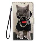 For Samsung Galaxy M01 Coloured Drawing Cross Texture Horizontal Flip PU Leather Case with Holder & Card Slots & Wallet & Lanyard(Golden Chain Grey Cat)