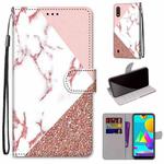For Samsung Galaxy M01 Coloured Drawing Cross Texture Horizontal Flip PU Leather Case with Holder & Card Slots & Wallet & Lanyard(Stitching Pink Stone Pattern)