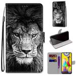 For Samsung Galaxy M31 Coloured Drawing Cross Texture Horizontal Flip PU Leather Case with Holder & Card Slots & Wallet & Lanyard(Black and White Lion Head)